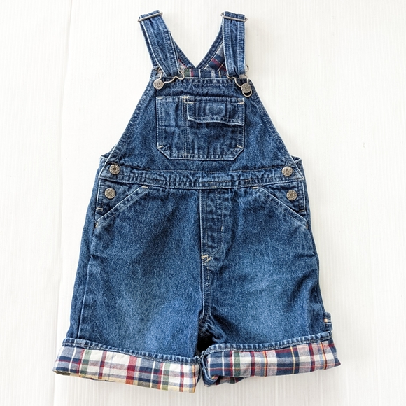 CHILDREN'S PLACE toddler boy plaid lined bib Overalls Shortalls - Picture 2 of 10